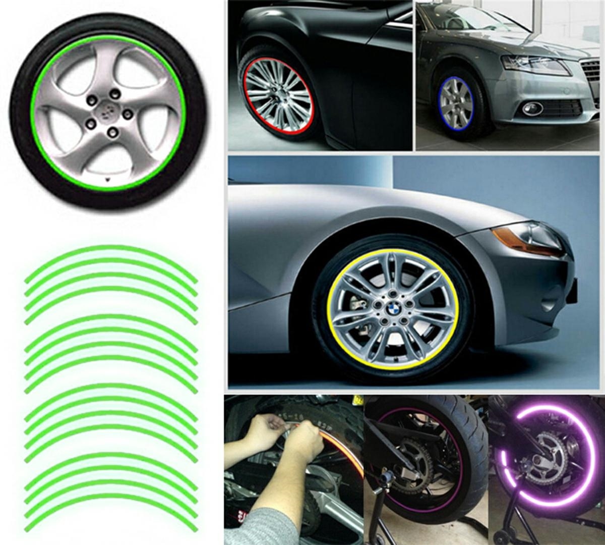 Set 16 ornamente Reflectorizante pentru jante auto, moto, culoare Verde FAVLine Selection