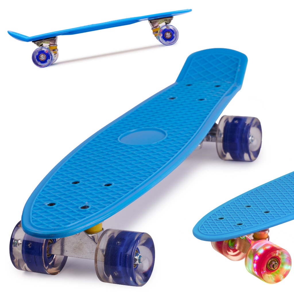 Skateboard Penny Board pentru copii cu roti din cauciuc, iluminate LED, culoare Albastra FAVLine Selection