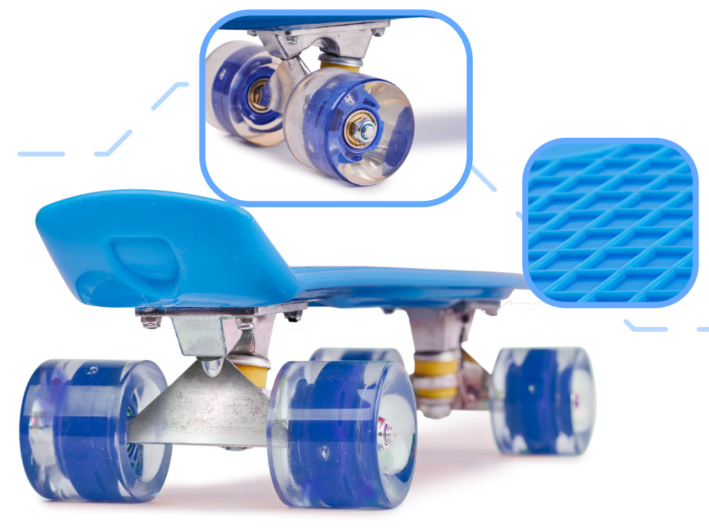 Skateboard Penny Board pentru copii cu roti din cauciuc, iluminate LED, culoare Albastra FAVLine Selection
