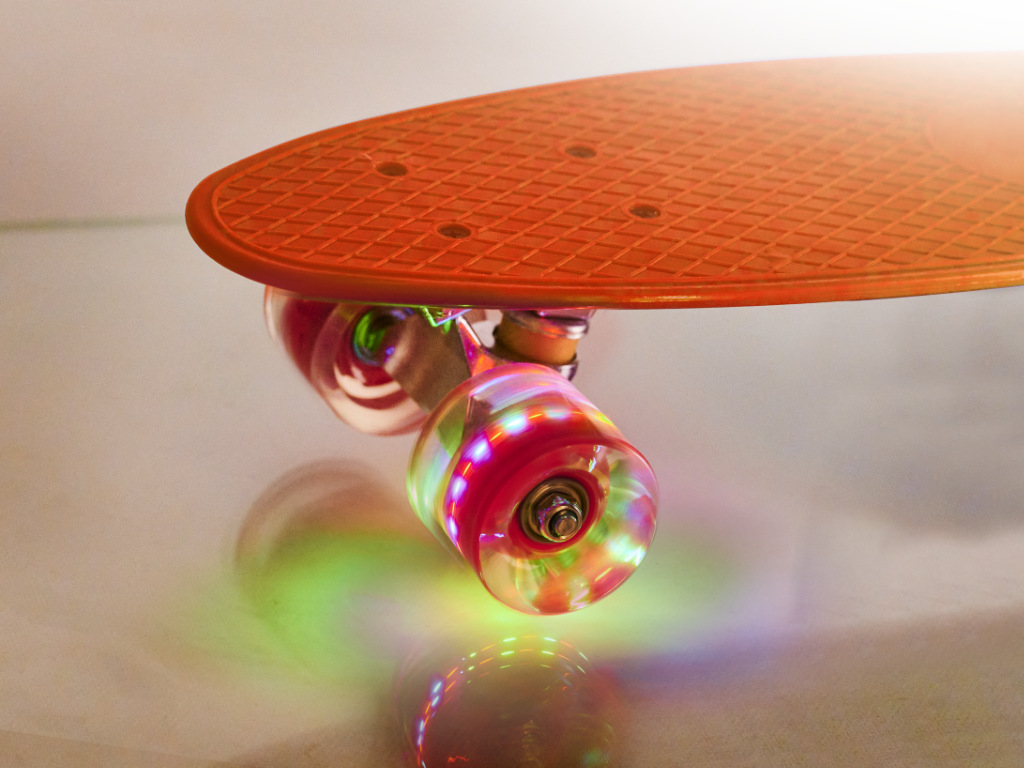 Skateboard Penny Board pentru copii cu roti din cauciuc, iluminate LED, culoare Orange FAVLine Selection