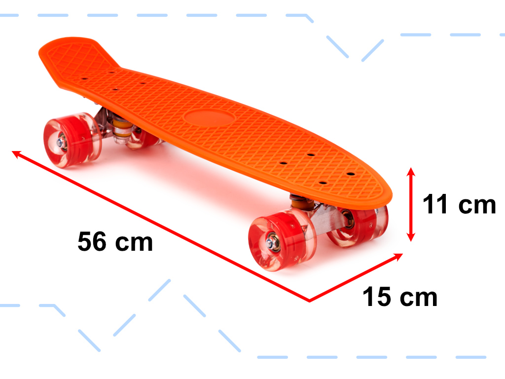 Skateboard Penny Board pentru copii cu roti din cauciuc, iluminate LED, culoare Orange FAVLine Selection