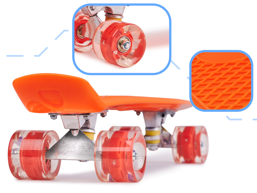 Skateboard Penny Board pentru copii cu roti din cauciuc, iluminate LED, culoare Orange FAVLine Selection