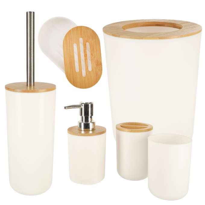 Set Elegant pentru baie format din 6 piese, ABS + lemn, culoare alb/maro FAVLine Selection