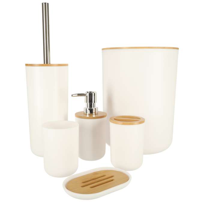 Set Elegant pentru baie format din 6 piese, ABS + lemn, culoare alb/maro FAVLine Selection