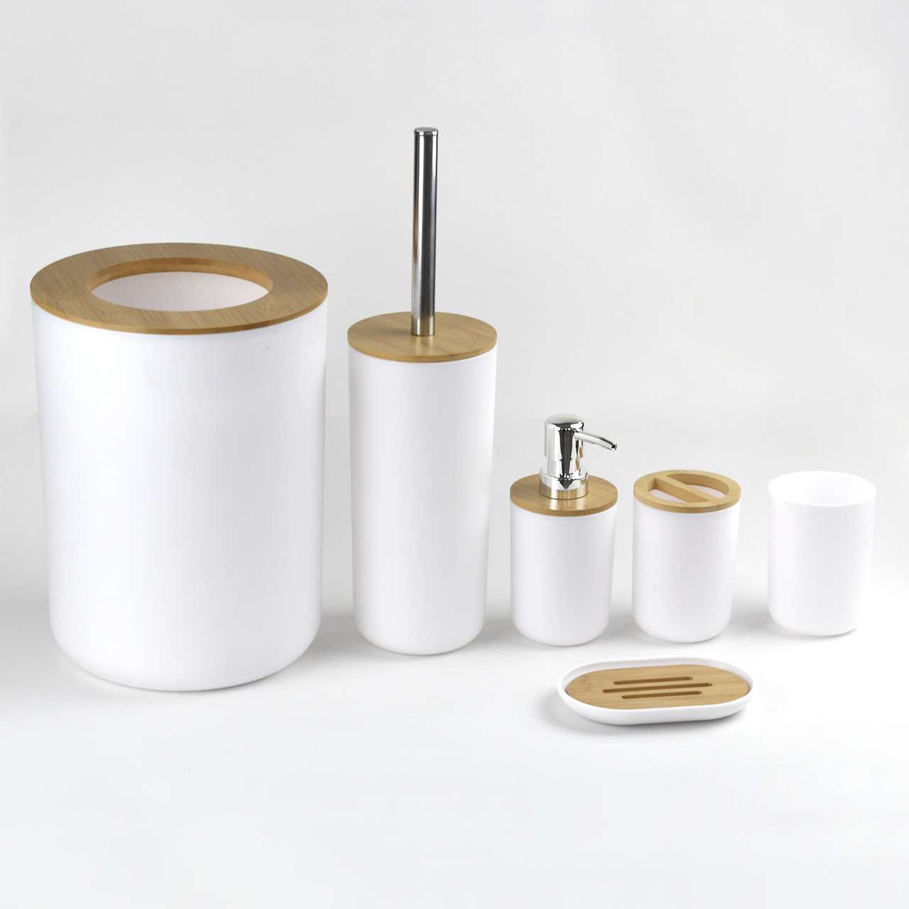 Set Elegant pentru baie format din 6 piese, ABS + lemn, culoare alb/maro FAVLine Selection