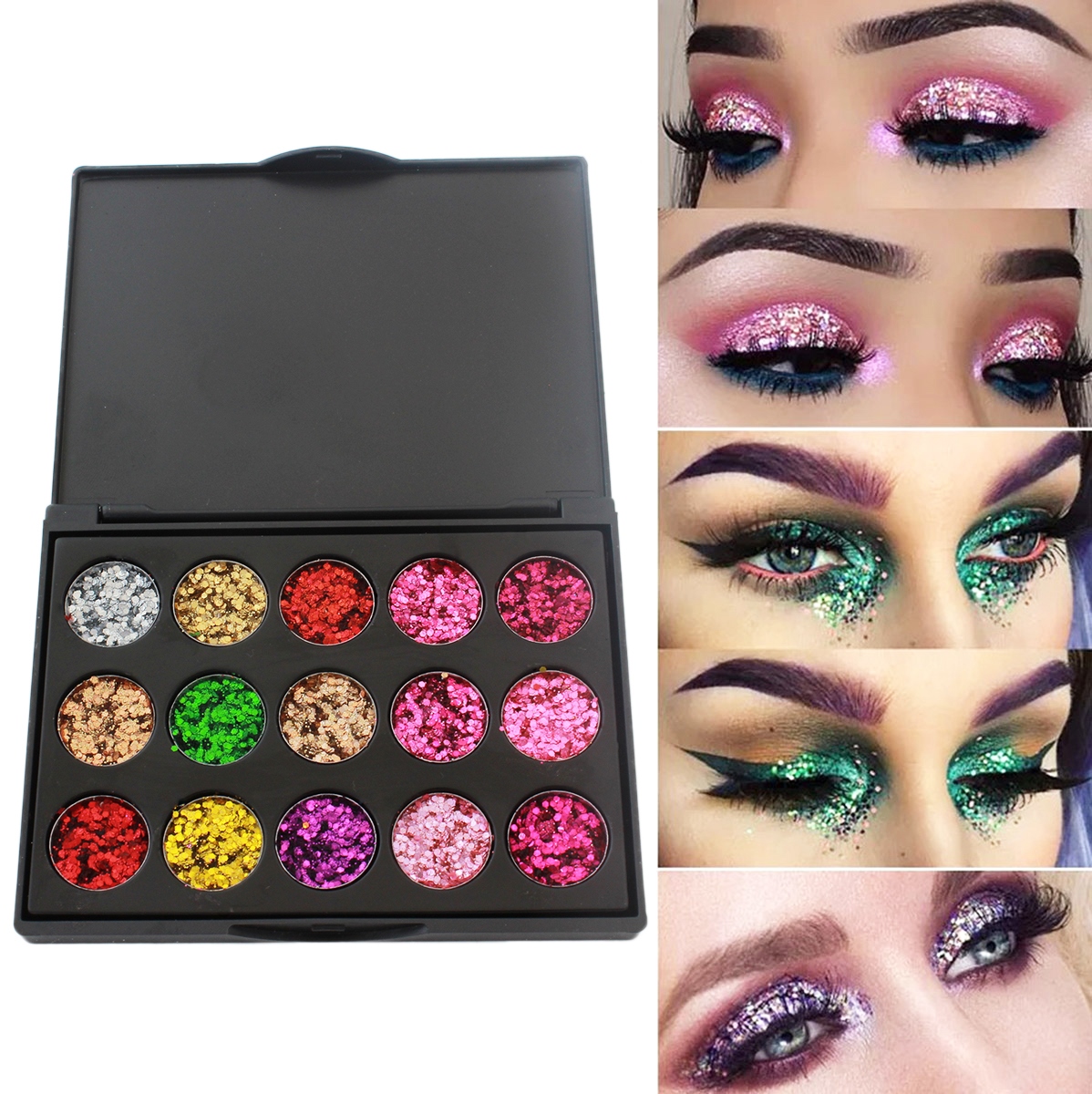 Set machiaj 15 culori stralucitoare cu efect de sclipici pentru ochi/pleoape FAVLine Selection