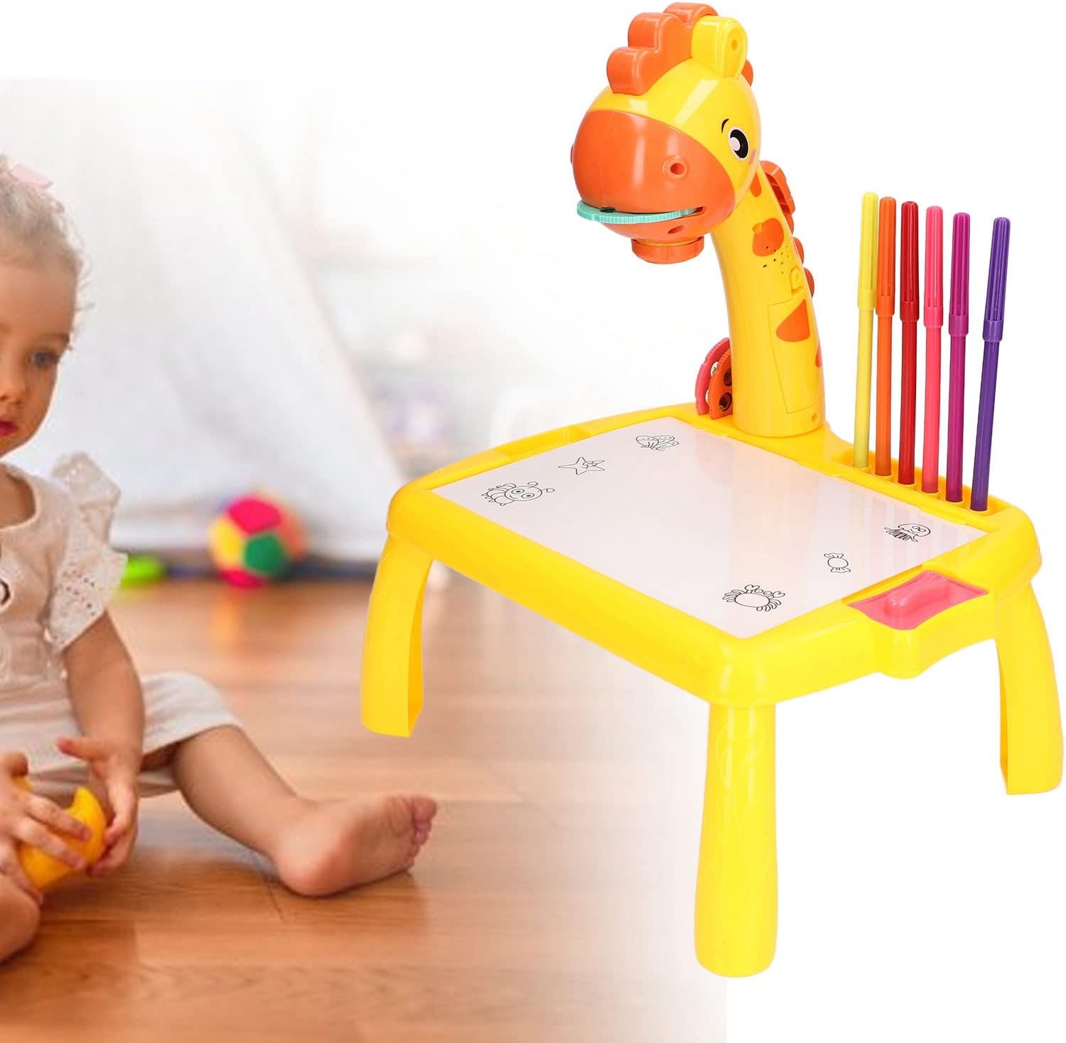 Masa Muzicala de Desen pentru copii cu Proiector, model Girafa, culoare Galben, 24 imagini, AVX-WT-222-2-YELLOW-GIRAFFE FAVLine Selection