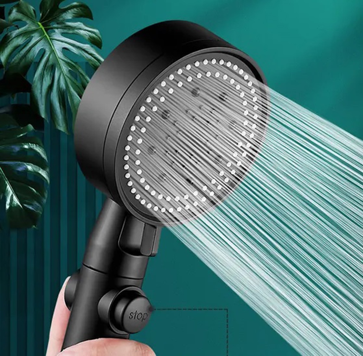 Set 3 elemente pentru dus, para de dus moderna + furtun flexibil + suport pentru perete, culoare Neagra FAVLine Selection