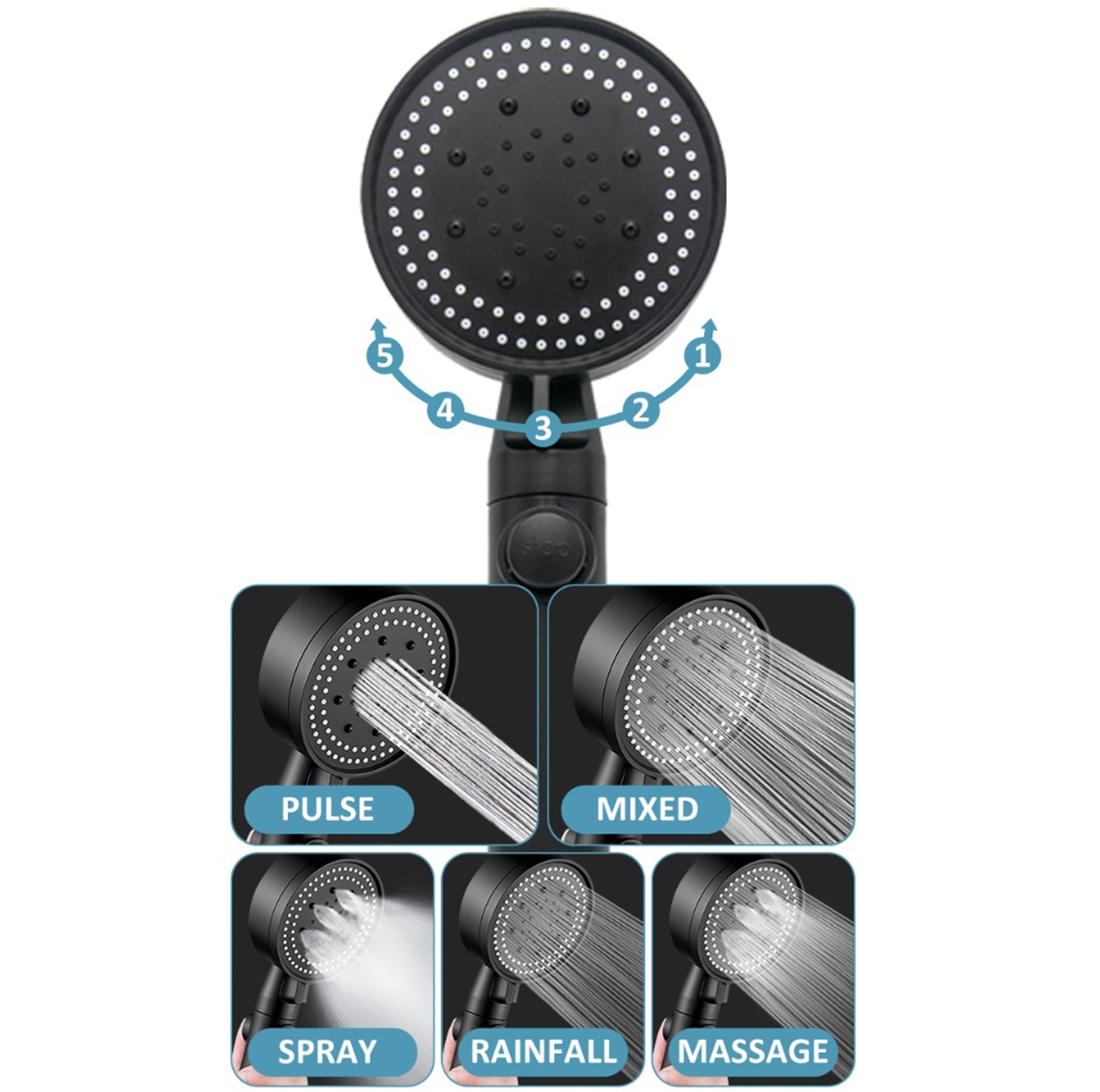 Set 3 elemente pentru dus, para de dus moderna + furtun flexibil + suport pentru perete, culoare Neagra FAVLine Selection