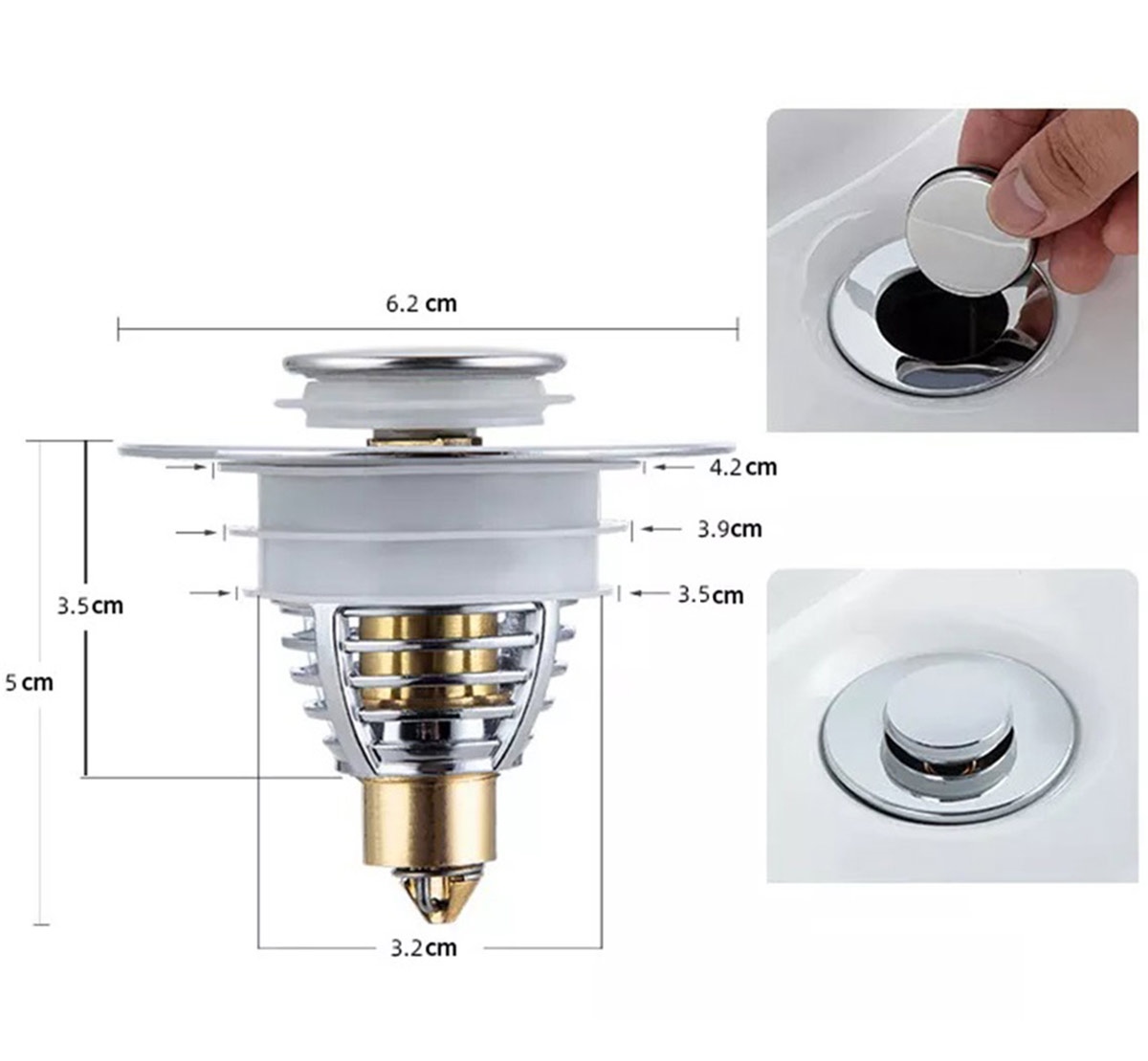 Dop scurgere chiuveta, universal, deschidere cu click, material oțel, diametru exterior 62 mm, culoare Argintiu FAVLine Selection