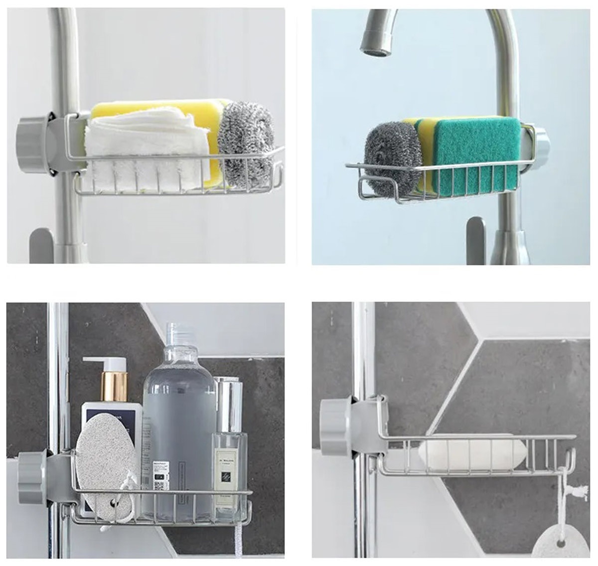 Raft organizator universal pentru bucatarie sau baie, montaj pe robinet, material otel, culoare Argintiu FAVLine Selection