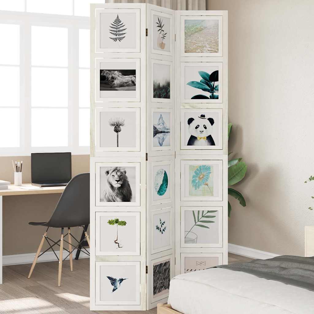 Paravan cameră 3 panouri, alb, lemn masiv paulownia GartenMobel Dekor