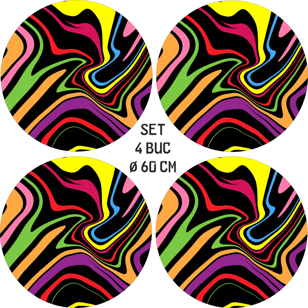 Set 4 Folii Imprimate Outdoor cu EcoSolvent, autoadezive, pentru decorarea jantelor auto, dimetru 60 cm, model FJT-15 FAVLine Selection