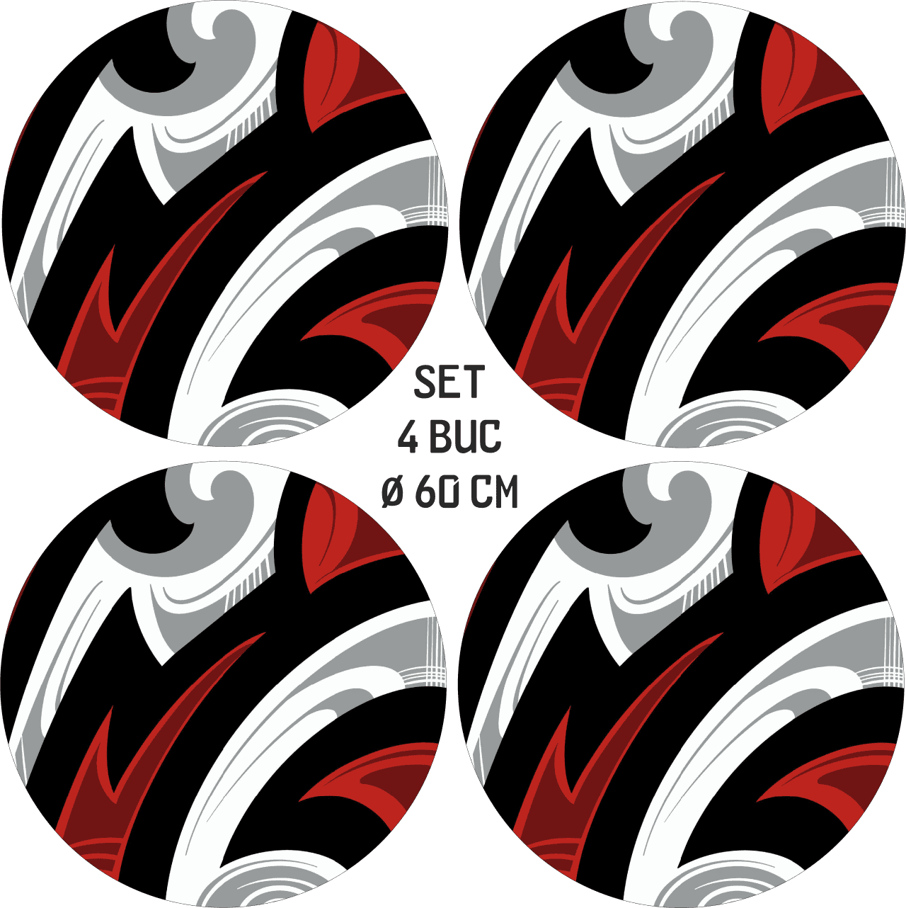 Set 4 Folii Imprimate Outdoor cu EcoSolvent, autoadezive, pentru decorarea jantelor auto, dimetru 60 cm, model FJT-17 FAVLine Selection