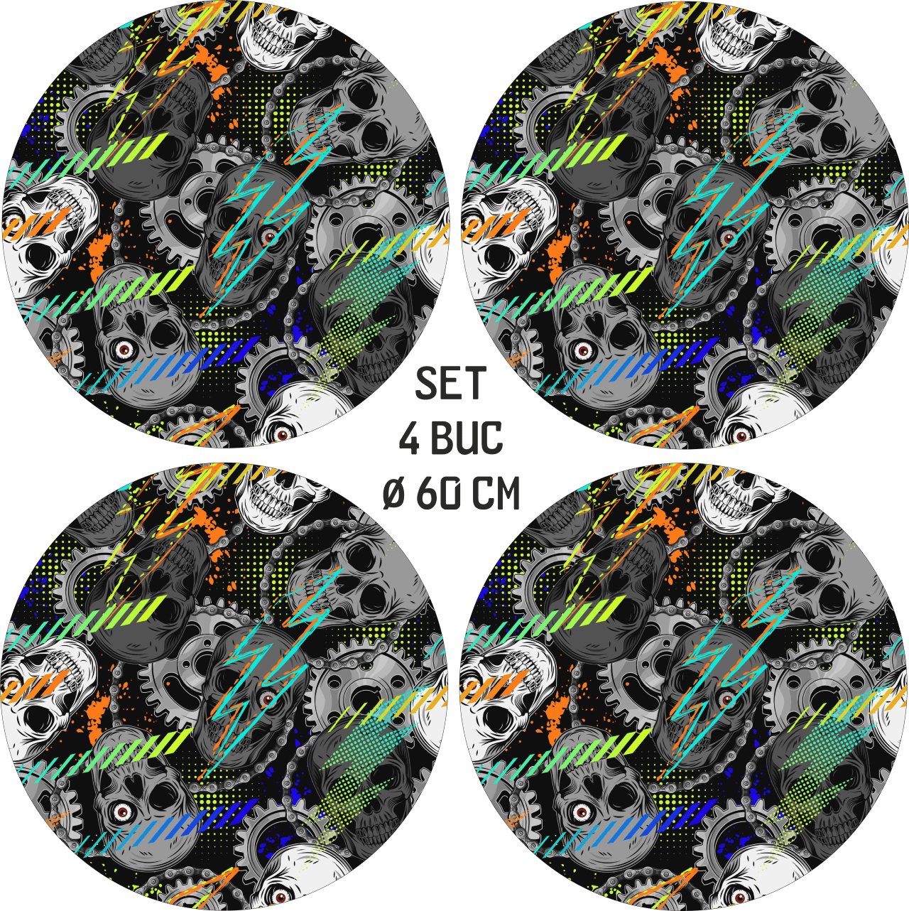 Set 4 Folii Imprimate Outdoor cu EcoSolvent, autoadezive, pentru decorarea jantelor auto, dimetru 60 cm, model FJT-20 FAVLine Selection