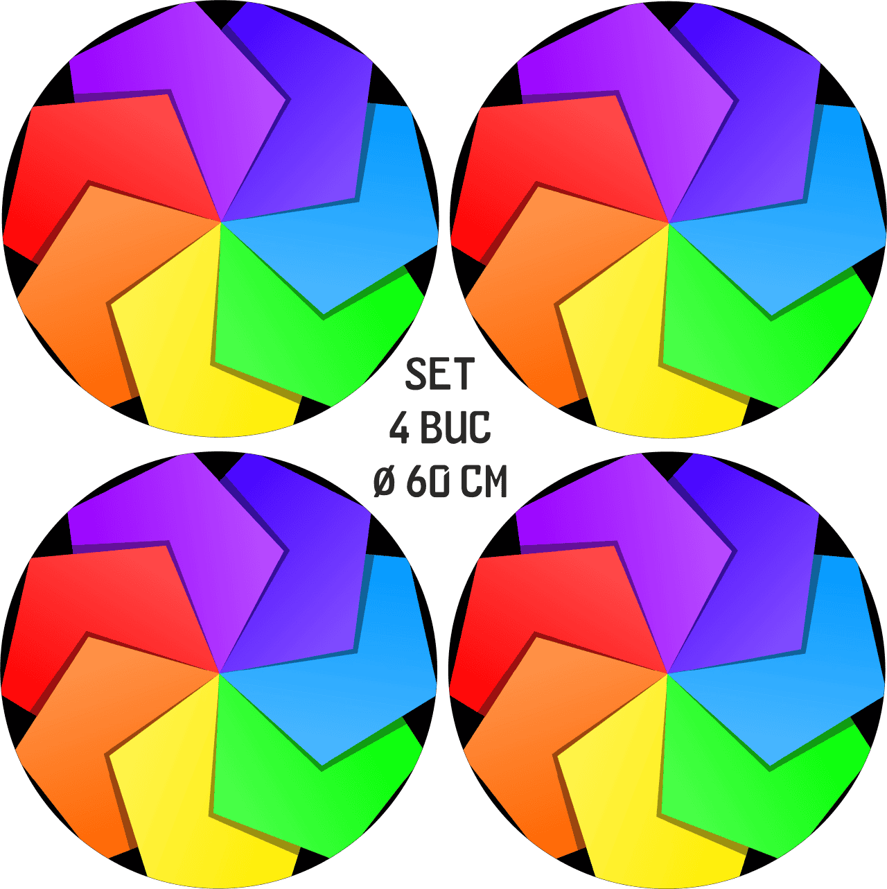 Set 4 Folii Imprimate Outdoor cu EcoSolvent, autoadezive, pentru decorarea jantelor auto, dimetru 60 cm, model FJT-36 FAVLine Selection