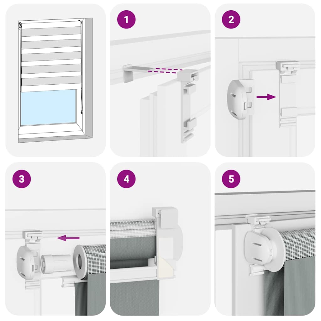 Jaluzea tip zebra gri deschis lățime țesătură 120,9cm poliester GartenMobel Dekor