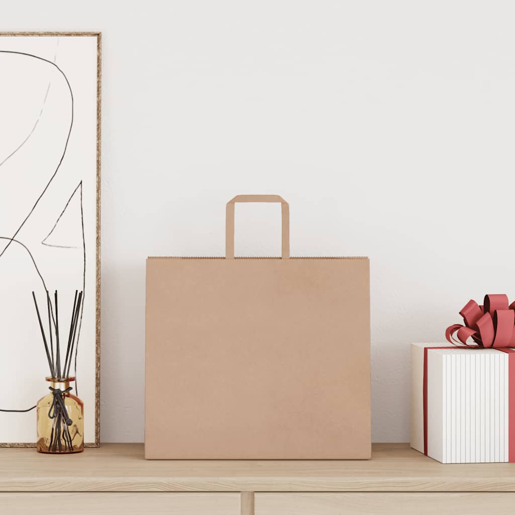 Pungi de hârtie 50 buc cu mânere maro 32x22x28 cm GartenMobel Dekor