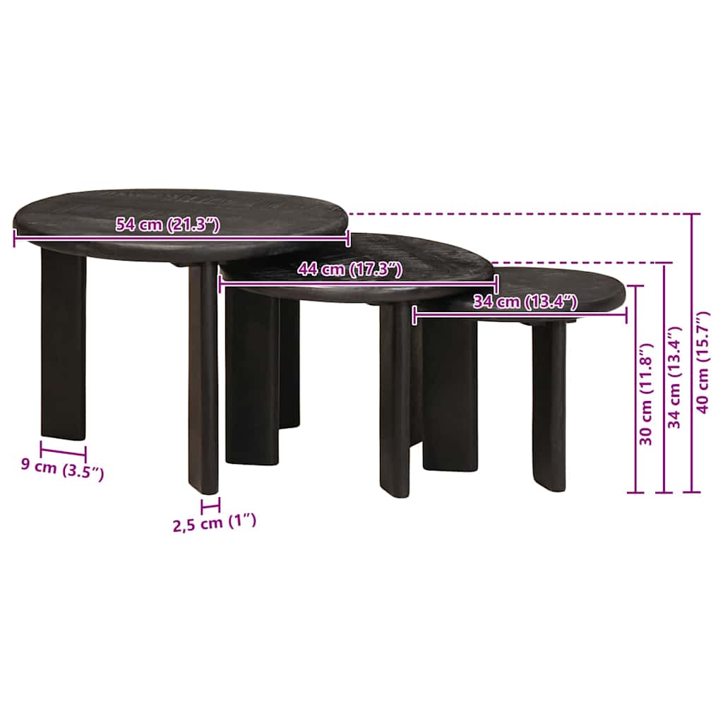 Mese în cuiburi 3 pcs Alb Lemn de mango solid GartenMobel Dekor