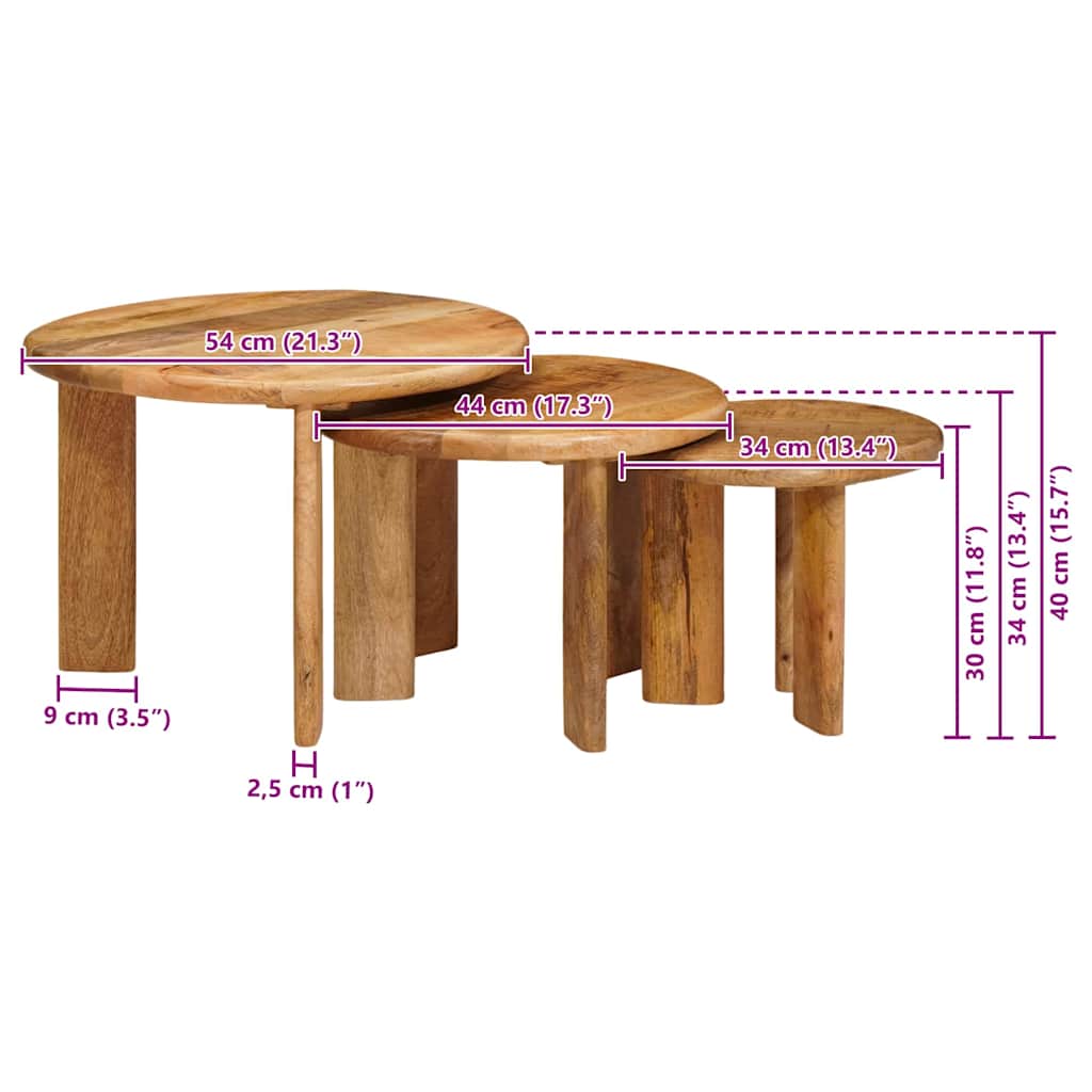 Mese în cuiburi 3 pcs Maro Lemn de mango solid GartenMobel Dekor