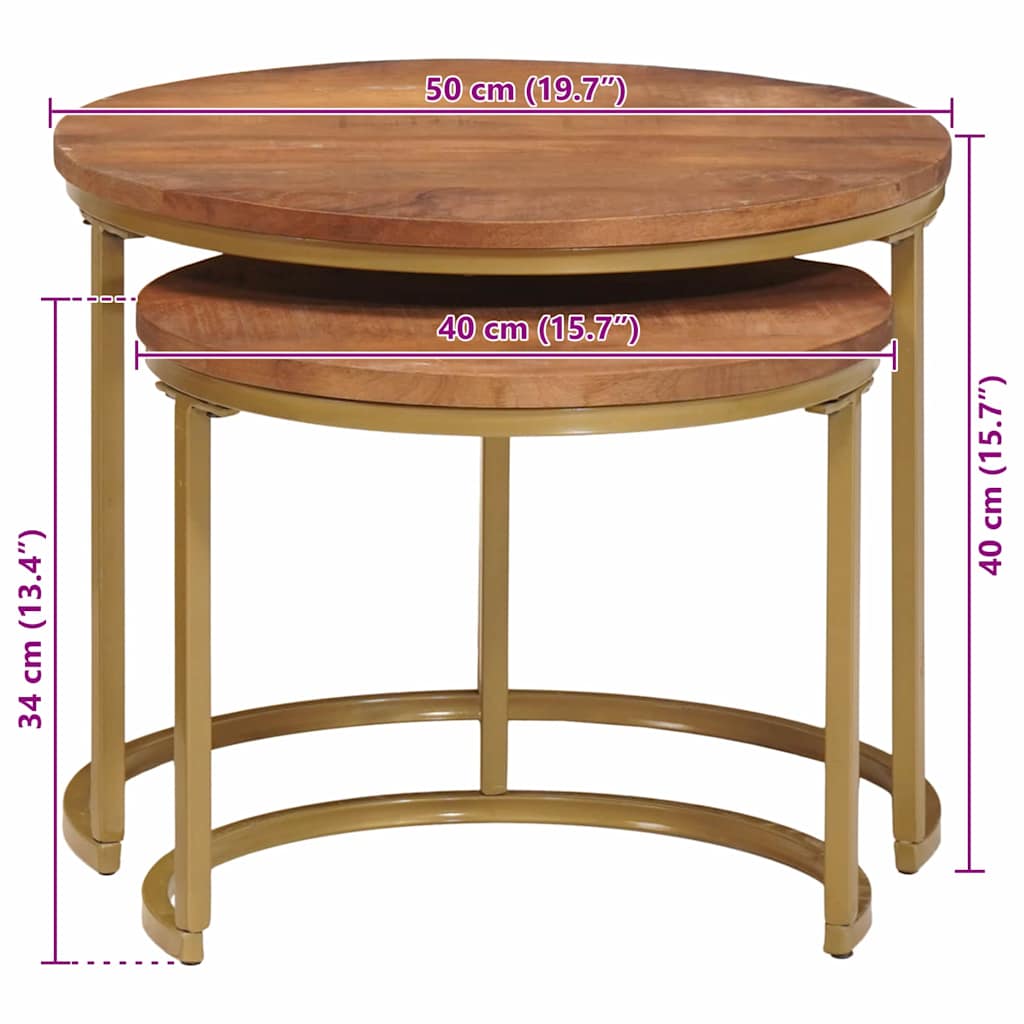 Mese de Cafea Nesting 2 pcs Lemn masiv de mango și oțel GartenMobel Dekor