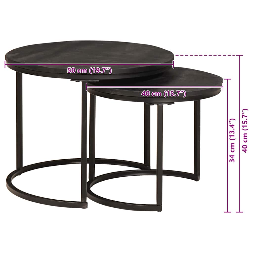Mese de Cafea Nesting 2 pcs Negru Lemn masiv de mango și oțel GartenMobel Dekor