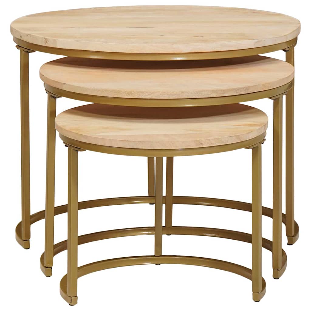 Mese de Cafea Nesting 3 pcs Alb Lemn masiv de mango și oțel GartenMobel Dekor