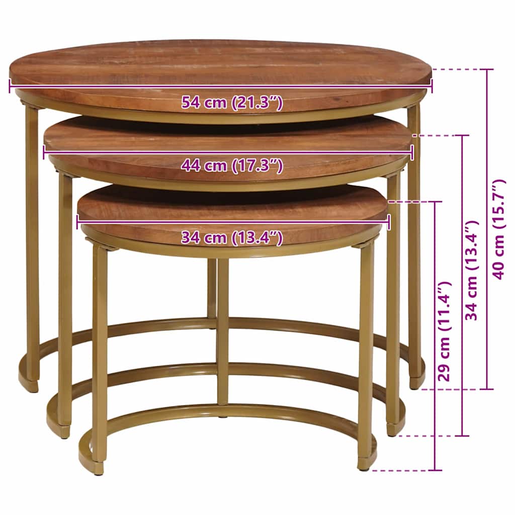 Mese de Cafea Nesting 3 pcs Lemn masiv de mango și oțel GartenMobel Dekor