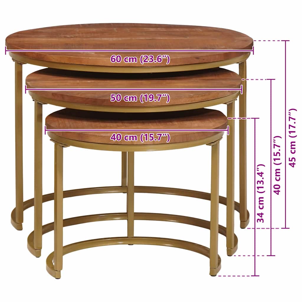 Mese de Cafea Nesting 3 pcs Lemn masiv de mango și oțel GartenMobel Dekor