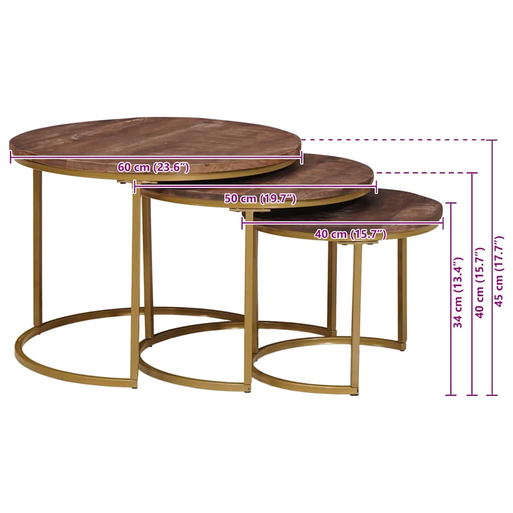 Mese de Cafea Nesting 3 pcs Lemn masiv de mango și oțel GartenMobel Dekor