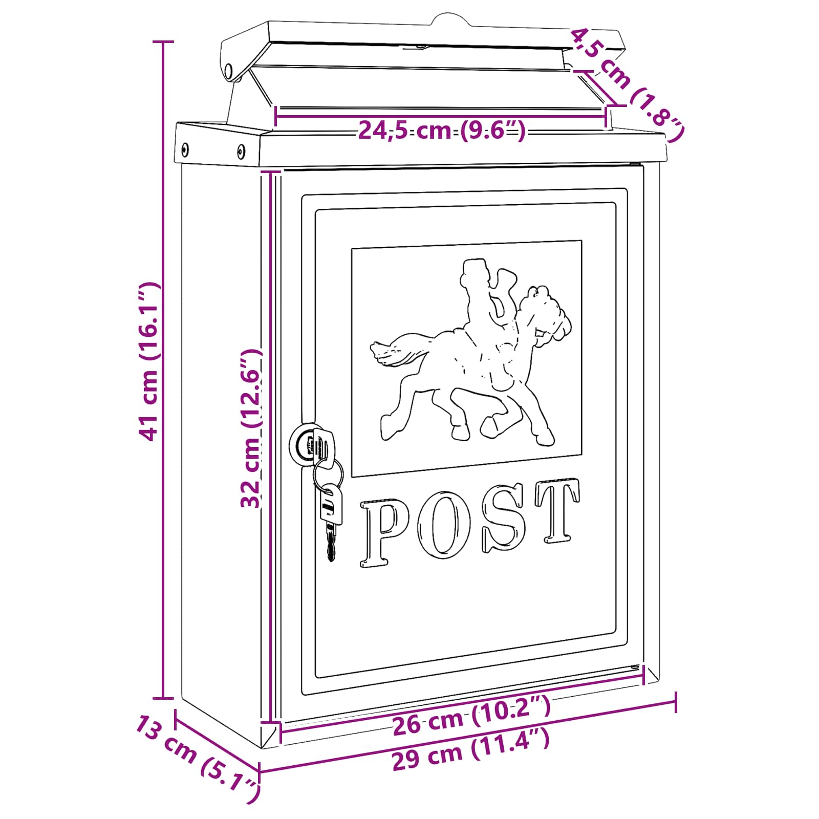 Cutie Poștală Montată pe Perete cu ușă Roșu 29 x 13 x 41 cm GartenMobel Dekor