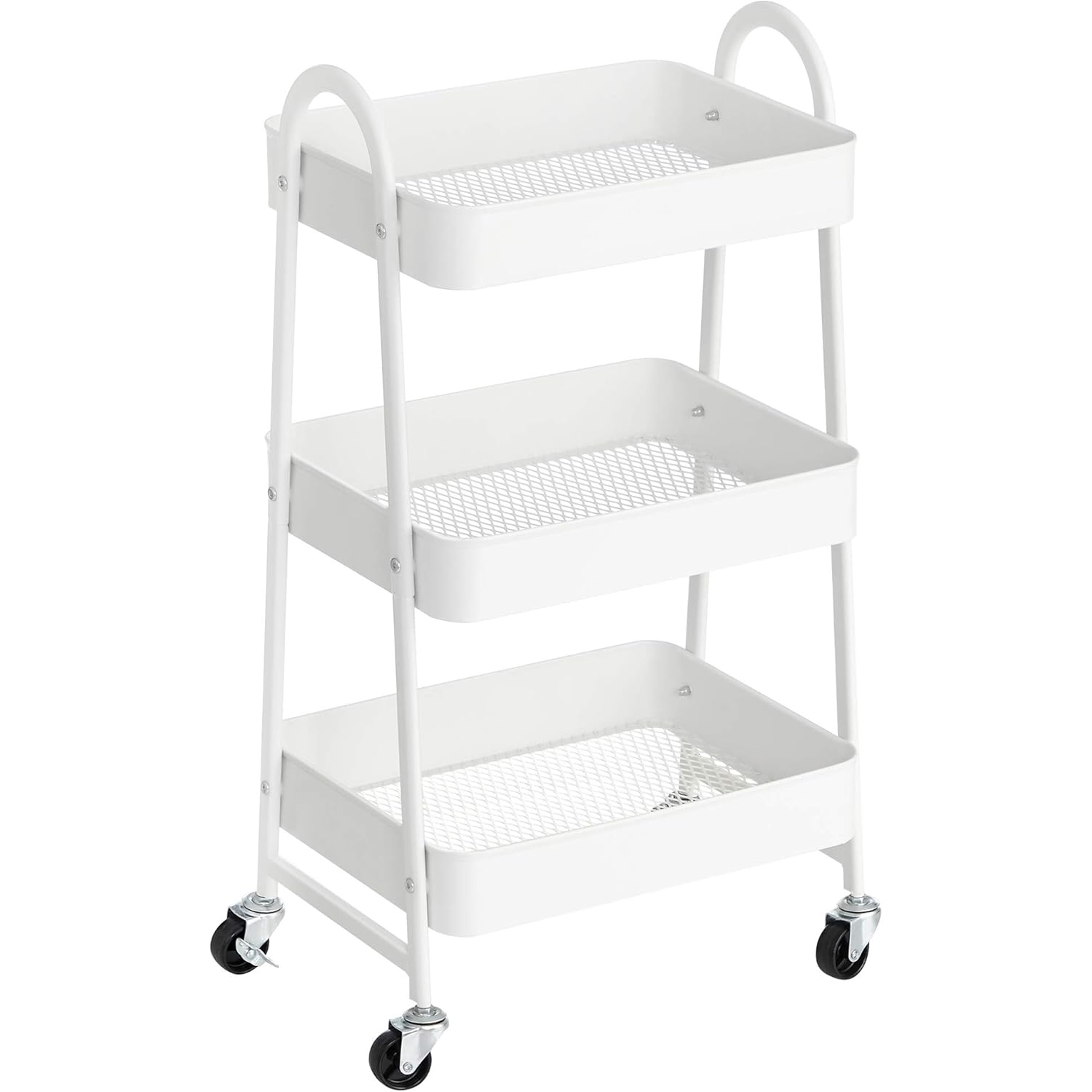 SONGMICS Carucior depozitare 3 niveluri cu roti si frane, structura metalica, 41x31x78 cm, alb Household NewTrend