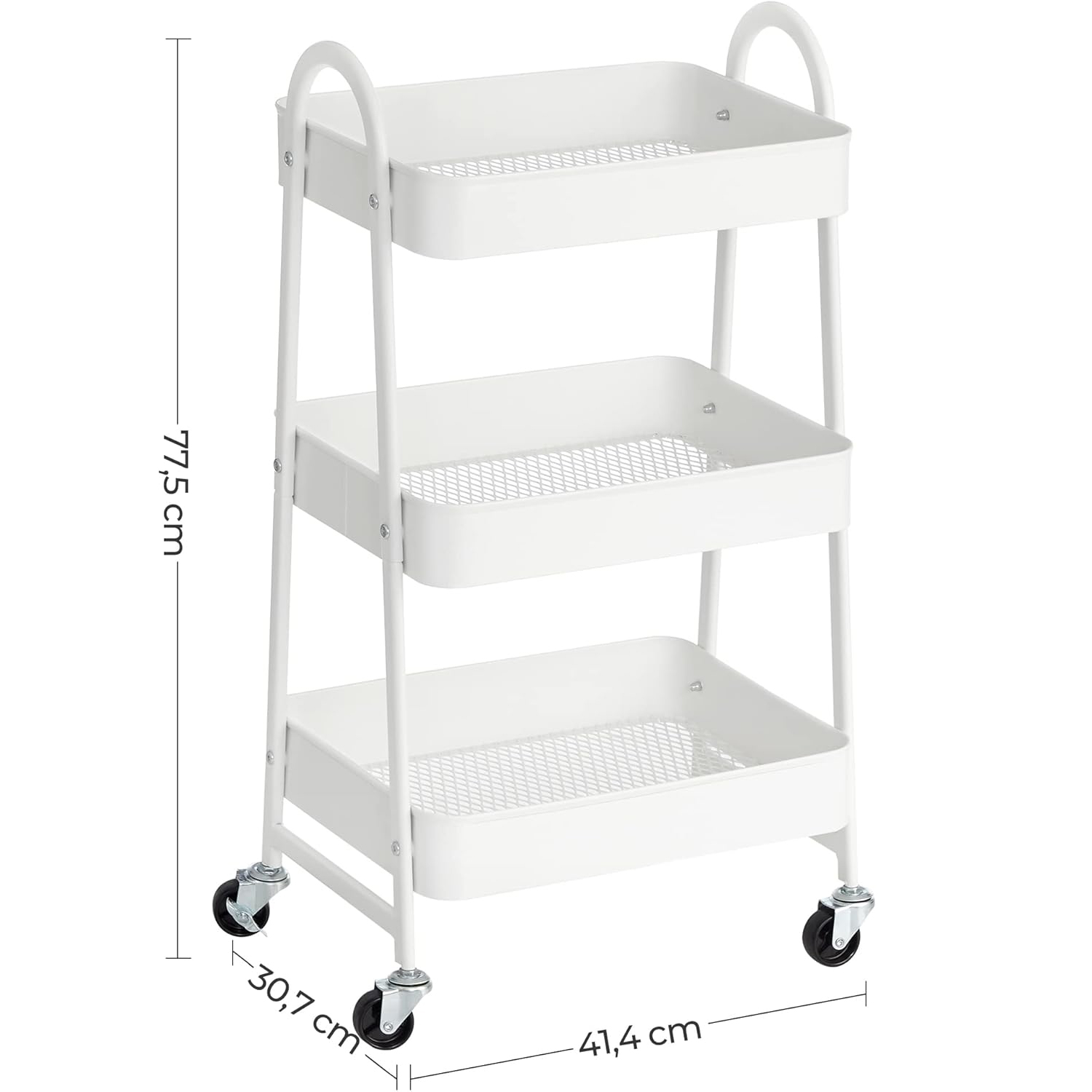 SONGMICS Carucior depozitare 3 niveluri cu roti si frane, structura metalica, 41x31x78 cm, alb Household NewTrend