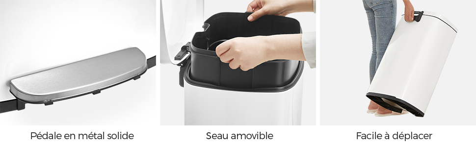 SONGMICS Cos de gunoi din otel cu pedala, galeata interioara plastic, capac inchidere lenta, 50L, 43x32x66cm, alb Household NewTrend