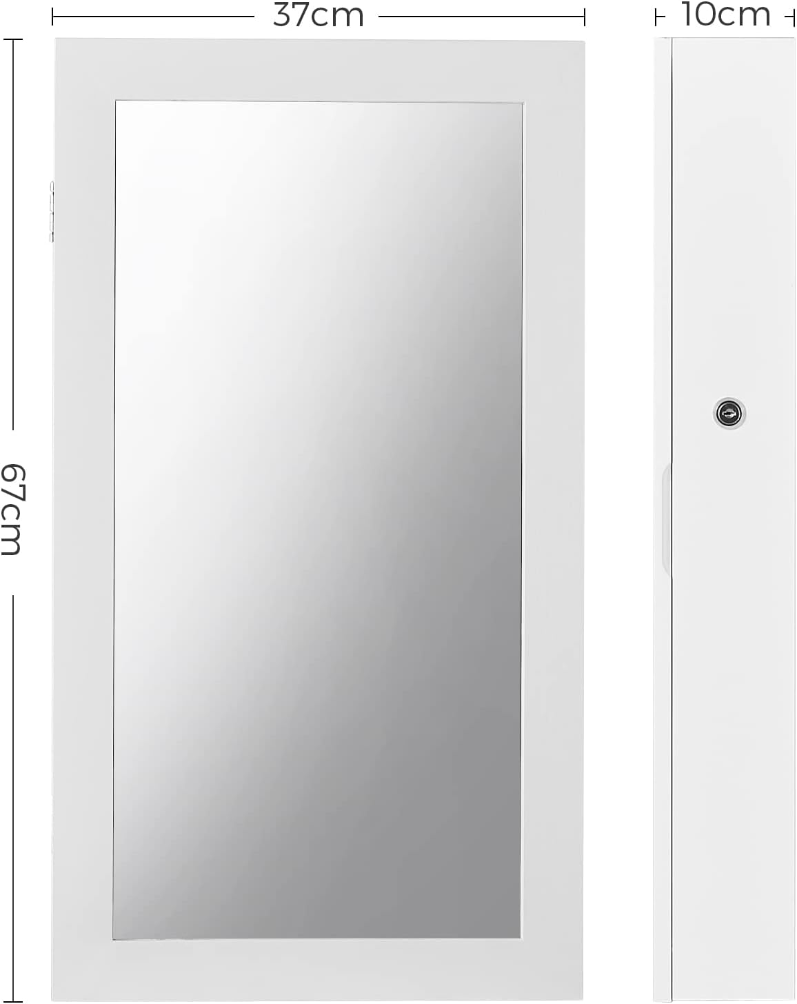 SONGMICS Dulap de bijuterii cu oglinda, montare pe perete, incuietoare, 37x11x67cm, alb Household NewTrend