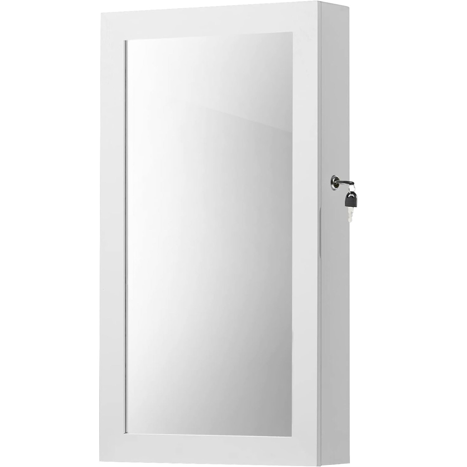 SONGMICS Dulap de bijuterii cu oglinda, montare pe perete, incuietoare, 37x11x67cm, alb Household NewTrend