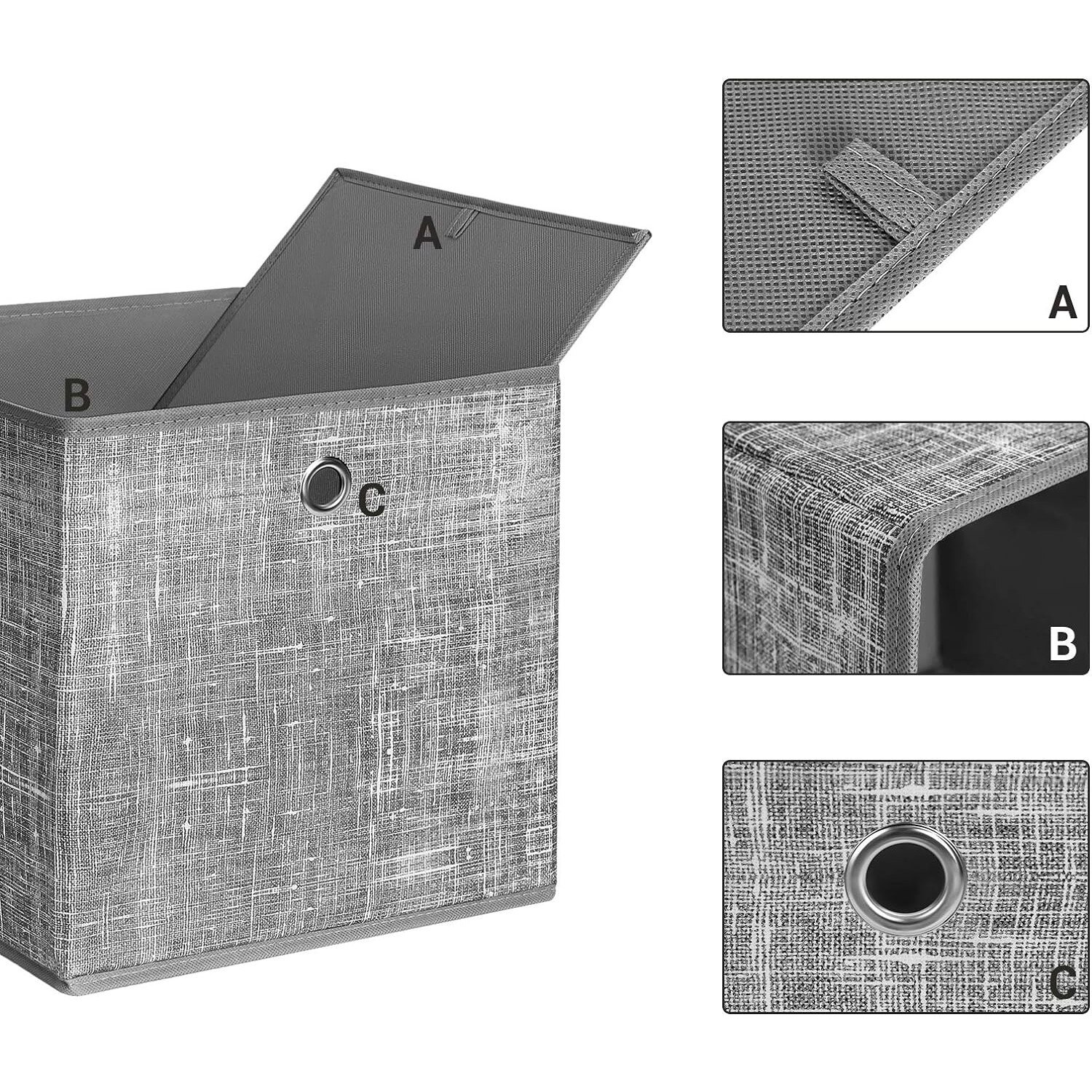 SONGMICS Set 6 cutii de depozitare, pliabile, din material textil, 30x30x30 cm, gri Household NewTrend