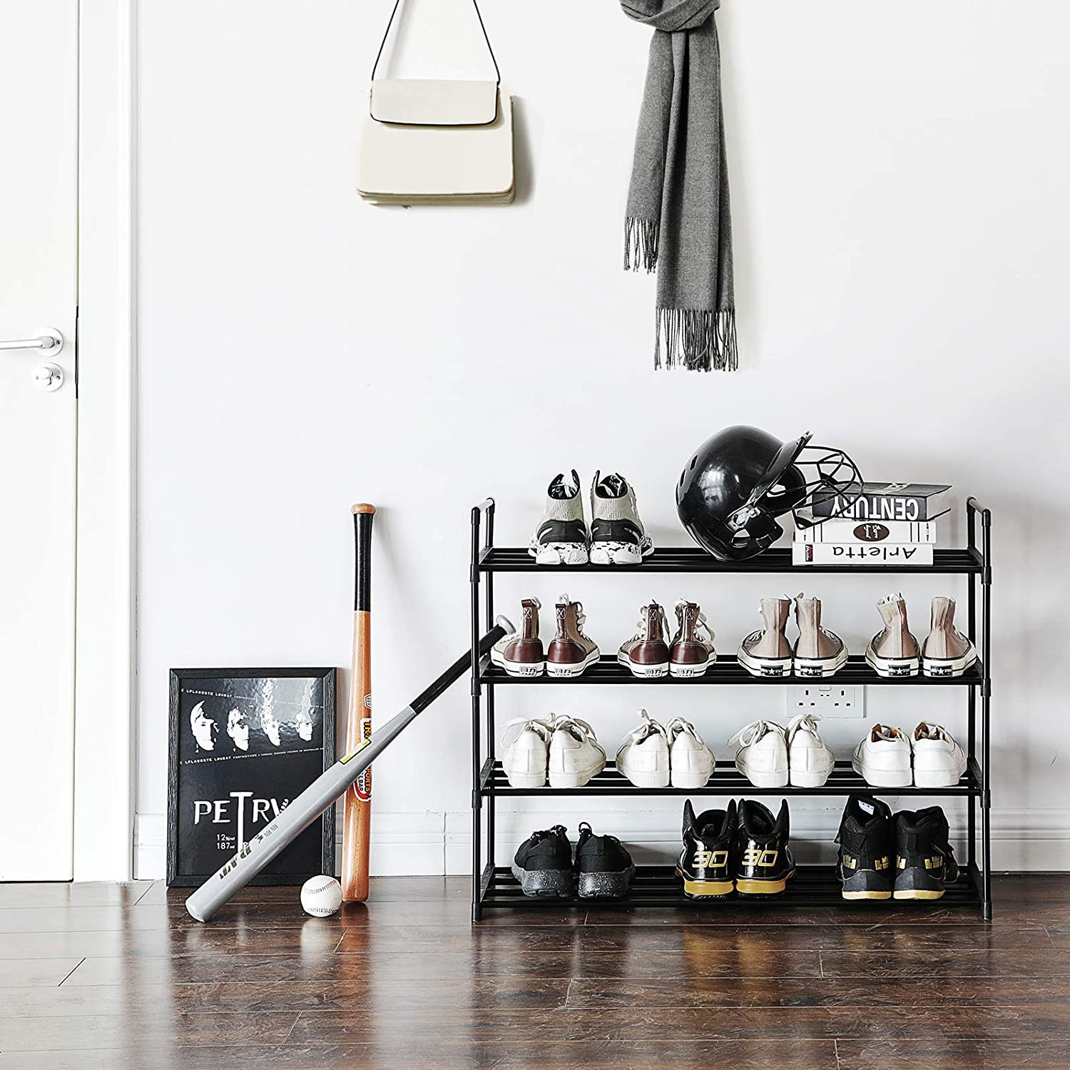 SONGMICS Suport pentru pantofi cu 4 nivele, structura metalica, pentru 16-20 perechi, 92x30x74 cm, negru Household NewTrend