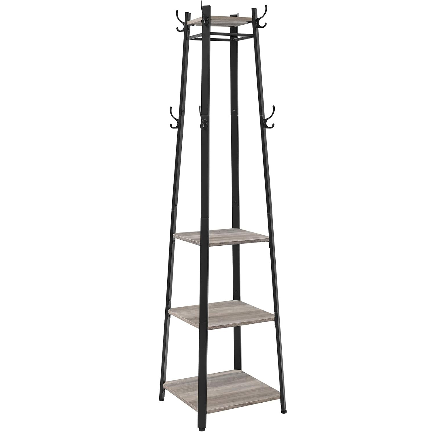 VASAGLE Cuier de haine cu 3 rafturi, suport cu carlige, din otel, 43x43x180 cm, stil industrial, gri si negru Household NewTrend