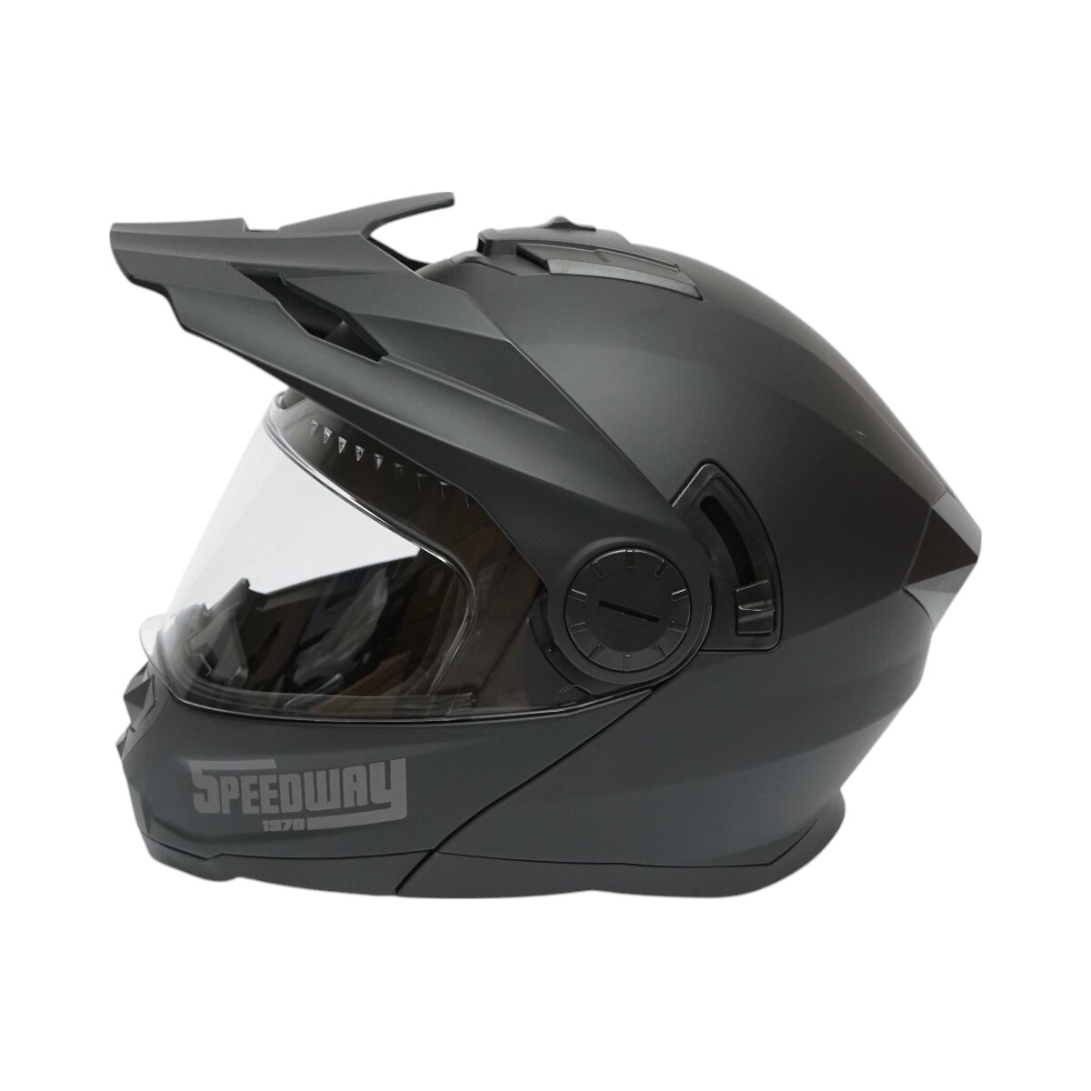 Casca motocross integrala, negru mat cu viziera transparenta si ochelari de soare marimea XL, model LION FAVLine Selection