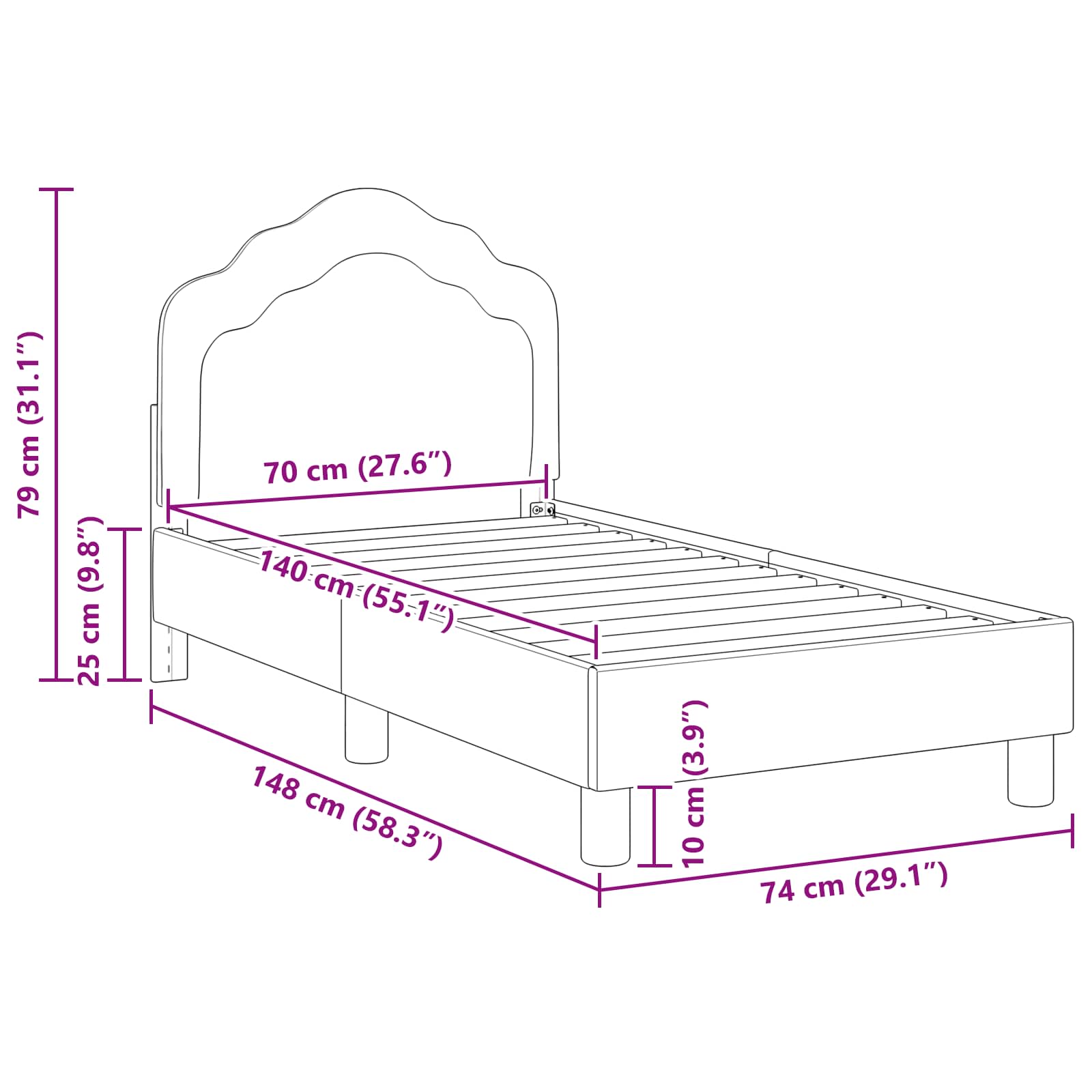 Cadru de pat pentru copii cu spătar Verde Mării 70 x 140 cm GartenMobel Dekor