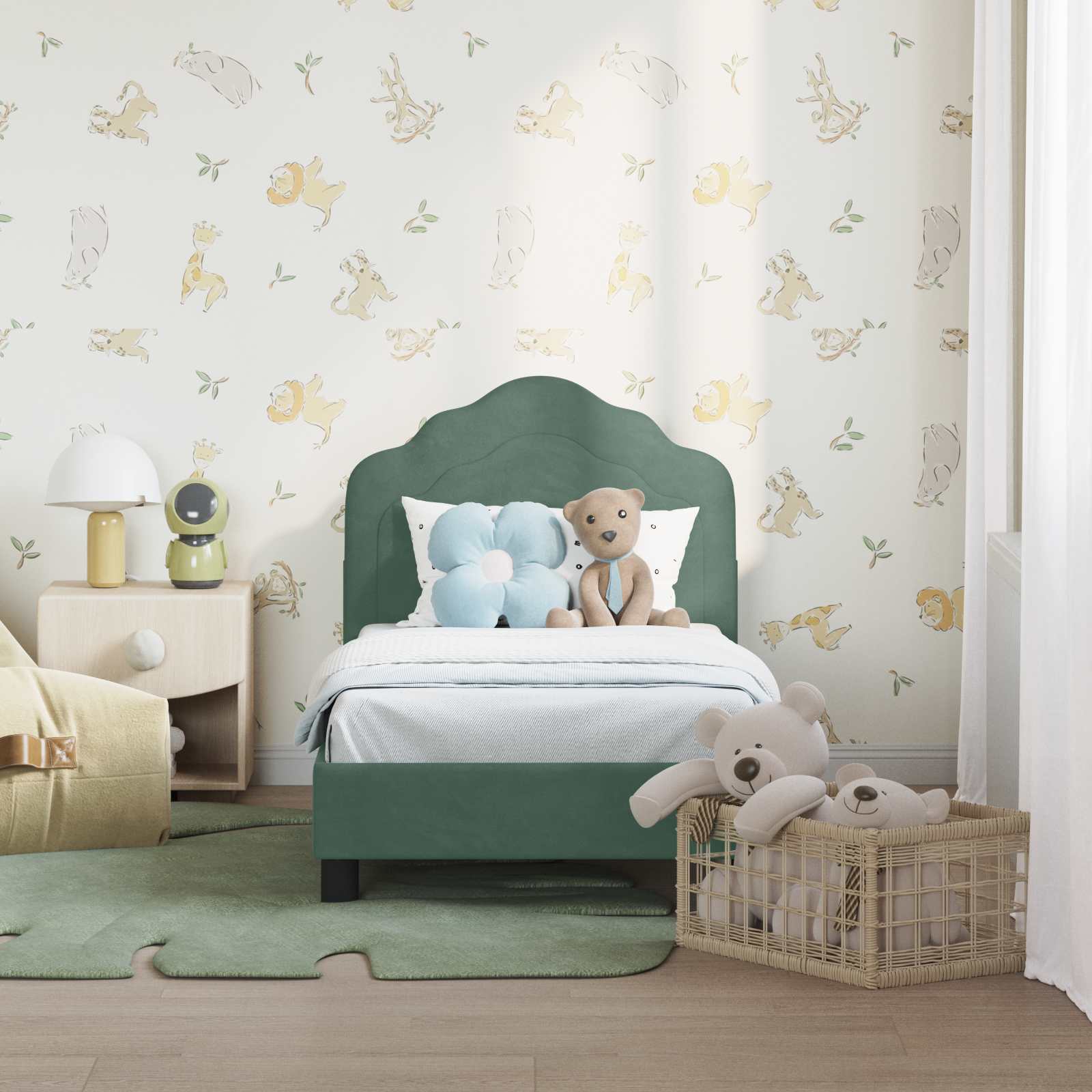 Cadru de pat pentru copii cu spătar Verde Mării 70 x 140 cm GartenMobel Dekor