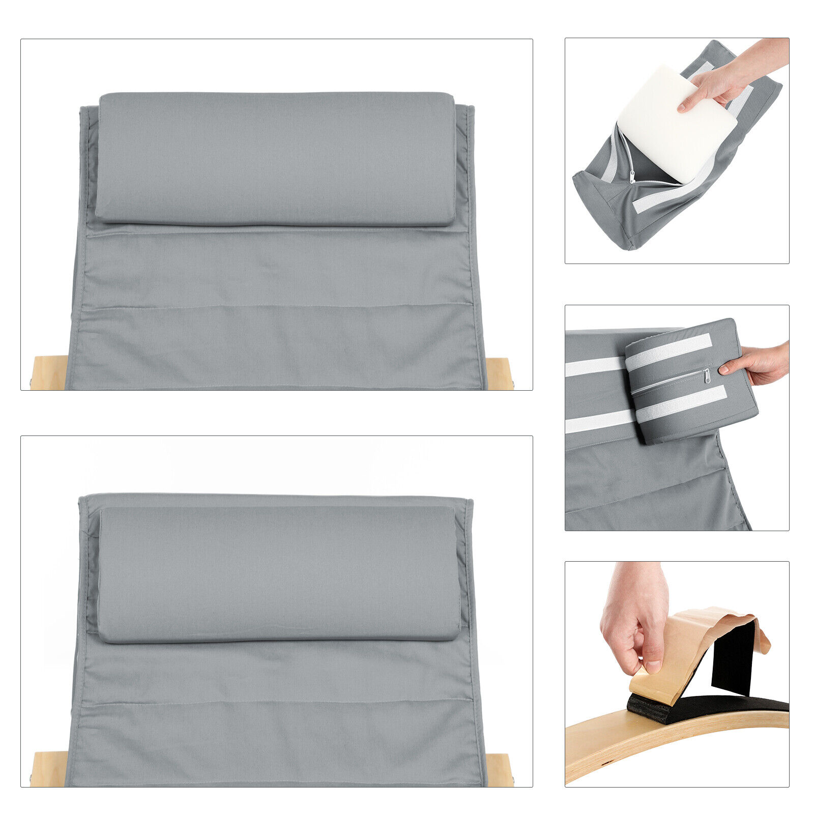 SONGMICS Scaun balansoar din lemn, suport picioare reglabil, maxim 150kg, 67x115x91cm, gri deschis Household NewTrend