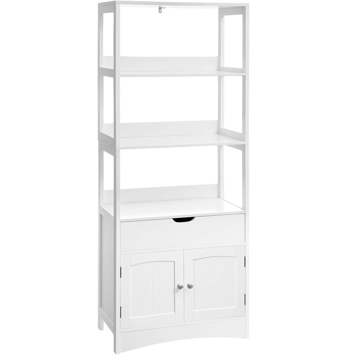 VASAGLE Dulap inalt baie cu 3 rafturi, 1 sertar si 1 dulap, din MDF, 60x33x154 cm, alb Household NewTrend