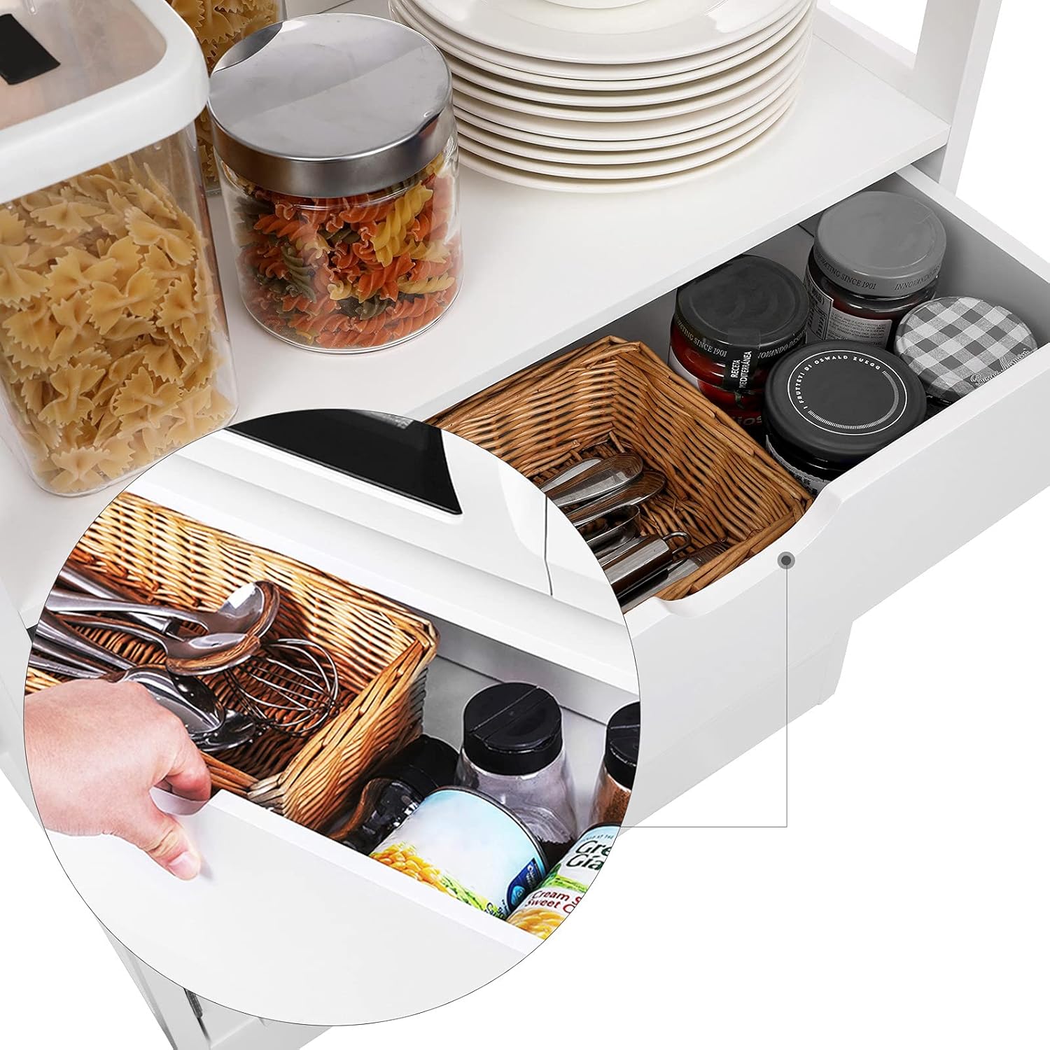 VASAGLE Dulap inalt baie cu 3 rafturi, 1 sertar si 1 dulap, din MDF, 60x33x154 cm, alb Household NewTrend