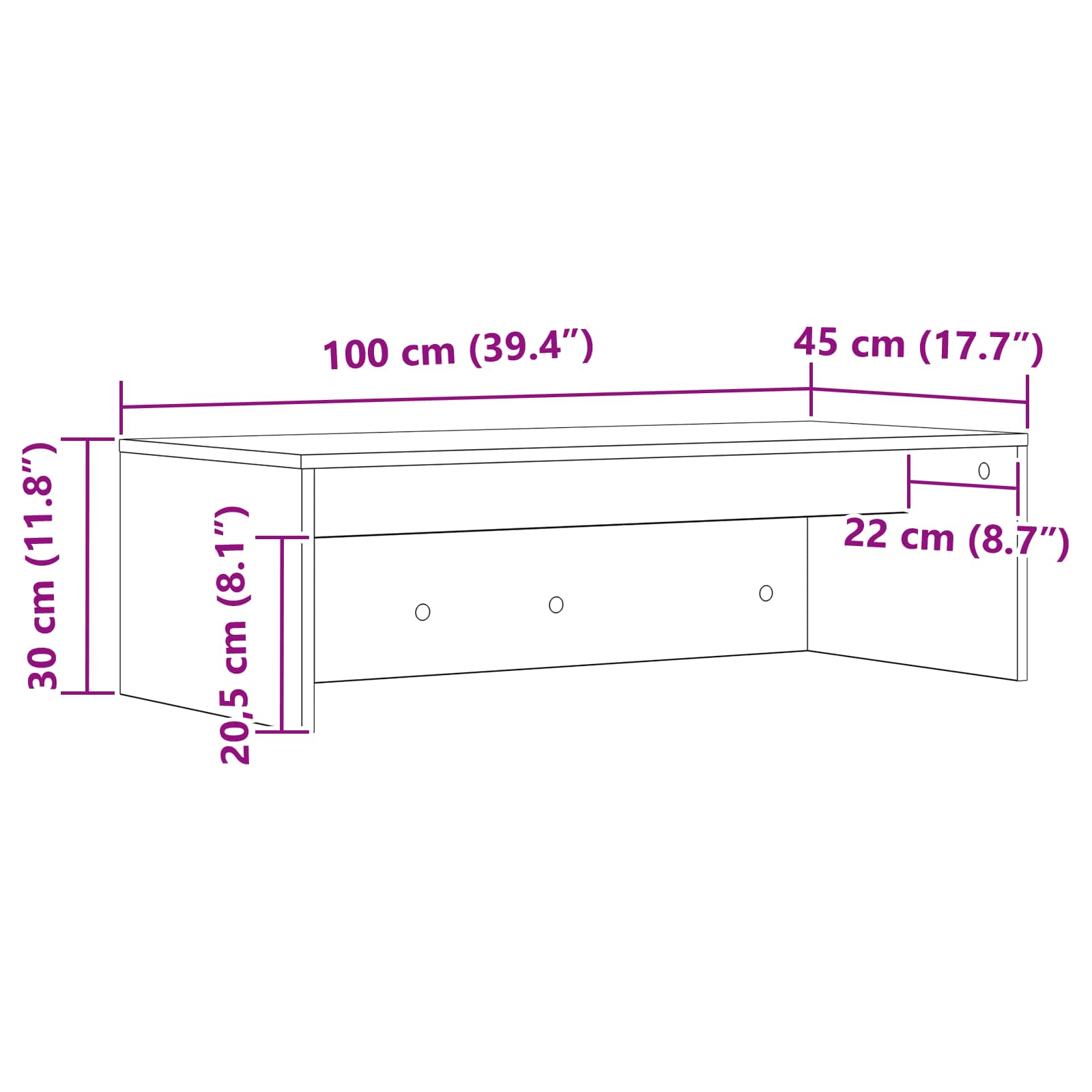 Birou montat pe perete Stejar fumuriu 100 x 45 x 30 cm GartenMobel Dekor