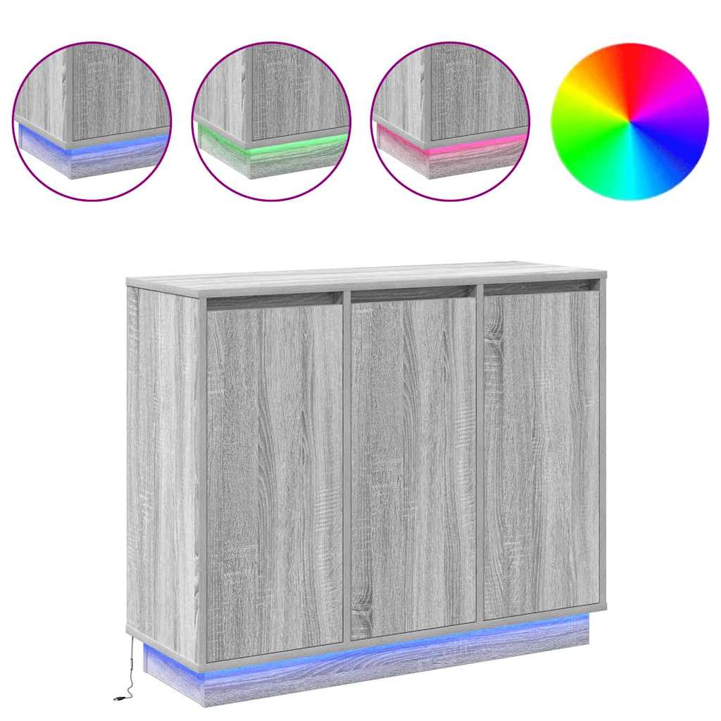 Bufet LED cu raft Gri Sonoma 90 x 32 x 75 cm Lemn compozit GartenMobel Dekor