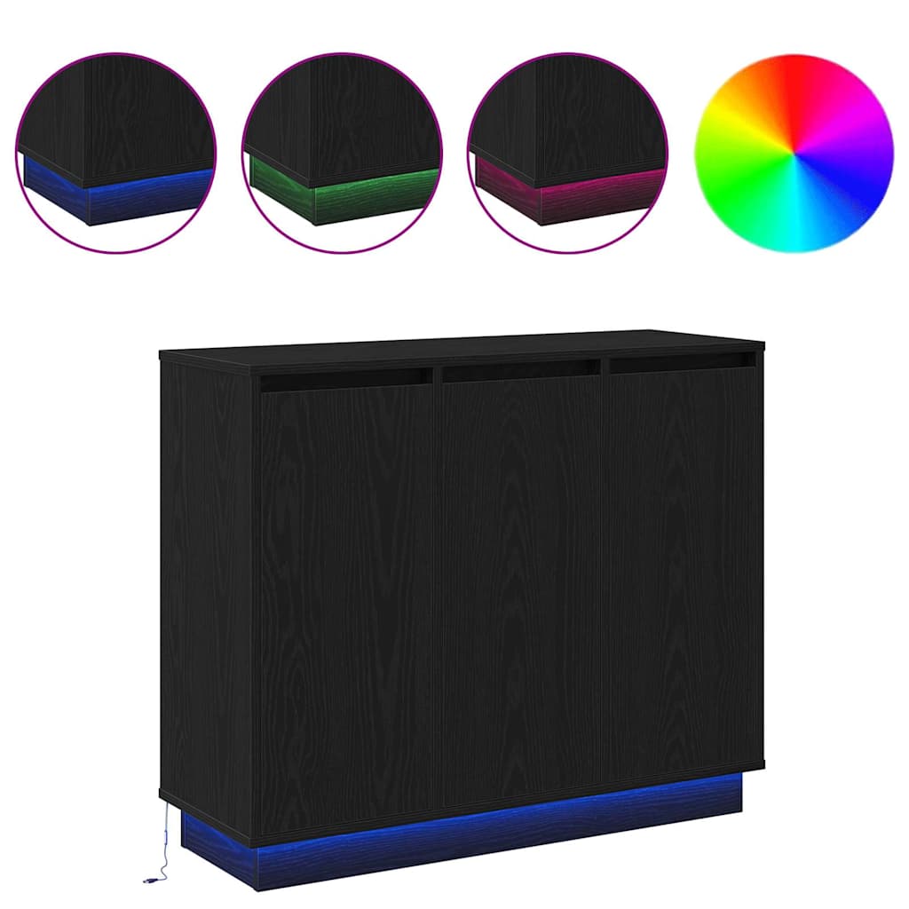 Bufet LED cu raft Stejar Negru 90 x 32 x 75 cm Lemn compozit GartenMobel Dekor