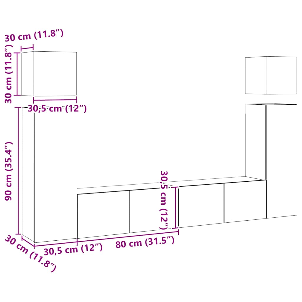 Set dulapuri TV, 8 piese, alb, lemn prelucrat GartenMobel Dekor
