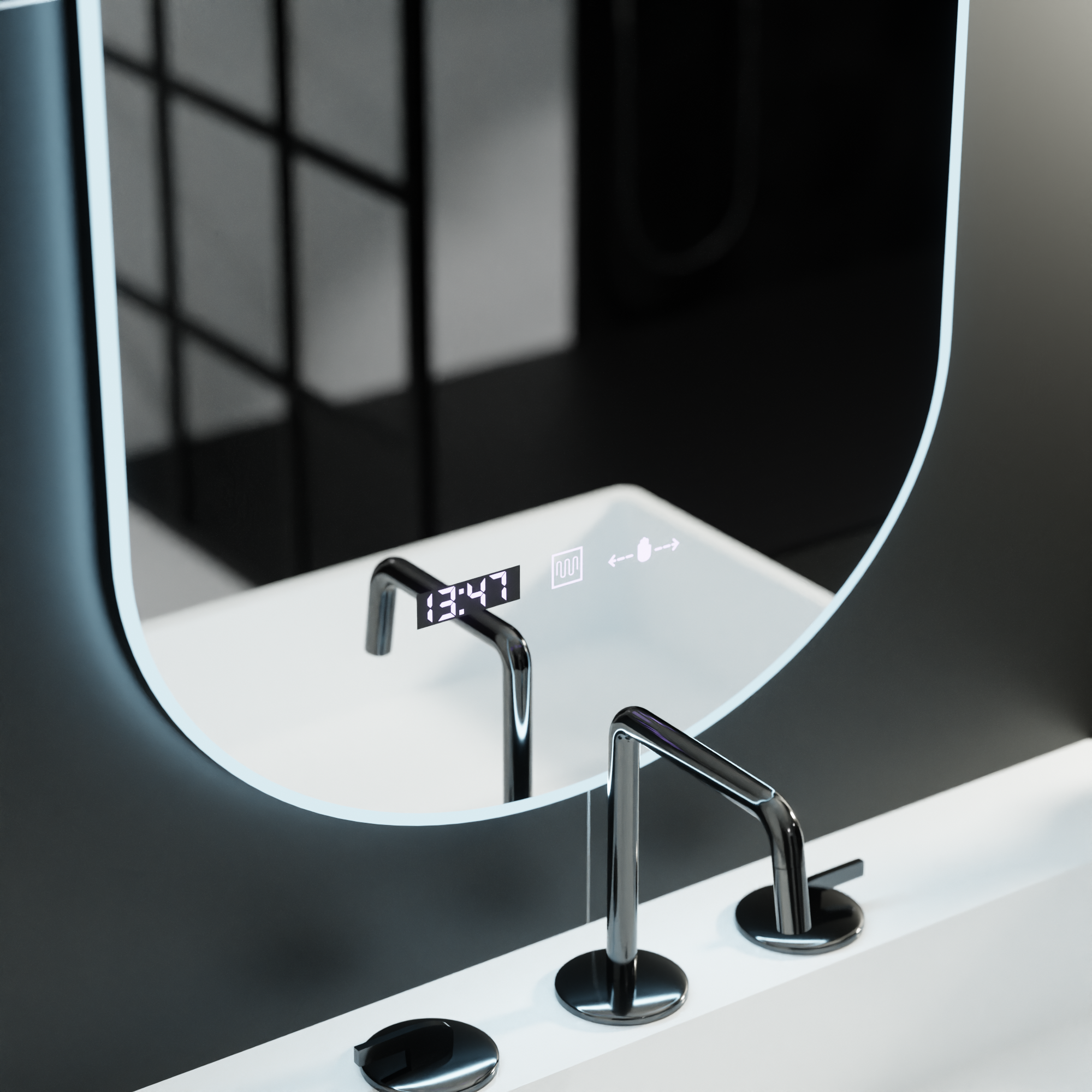 Oglinda LED Ovala, 50x100cm, Lucia Senzor Marcello, Sistem Dezaburire, Ceas & Termometru, Dimabila ModernLight Concept